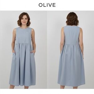 OLIVE Casual Blue Sleeveless Contemporary Cottage core Neutral Maxi Sundress‎ L